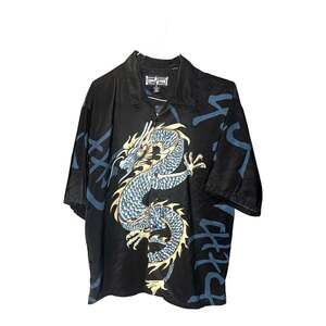 Vintage Steve & Barry's Club Shirt Dragon Print Button Up Black XL